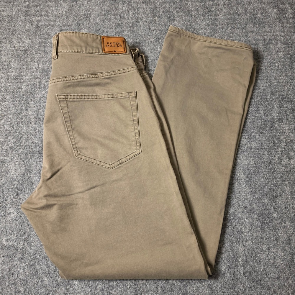 Peter Millar Mens Khaki Tan Sateen Five Pocket Pants MF15B93 Size 32